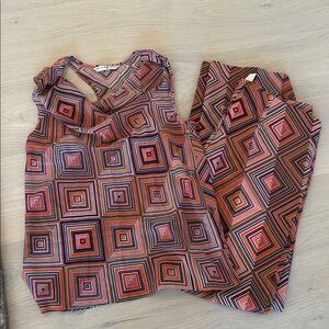 Trina Turk set- Geometric Multicolor Pants and silk top